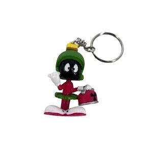 Looney Tunes Marvin the Martian Keychain 3D Figure Green Red PVC Key Ring